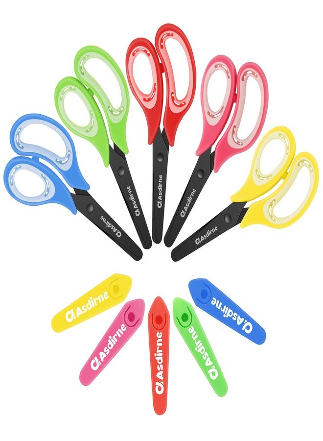 Asdirne Black Coated Kids Scissors for Child, Safety with Blunt Tip Stainless Steel Blades and Soft Grip, Great for Home and School, Assorted Color, 13.5cm, 5 Pack - Image 1
